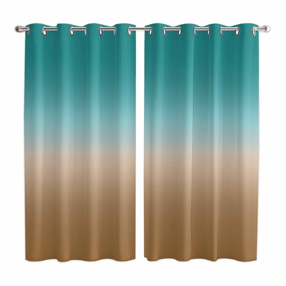 Teal Brown Ombre Kitchen Curtains 84 Inch Length, Turquoise Gradient Modern Abstract Art Grommet Top Bedroom Living Room Curtains, Light Filtering Cafe Curtain Drapes 2 Panels Set 104''x84''