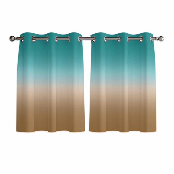 Teal Brown Ombre Kitchen Curtains Short 45 Inch Length, Turquoise Gradient Modern Abstract Art Grommet Top Bedroom Living Room Curtains, Light Filtering Cafe Curtain Drapes 2 Panels Set 84''x45''