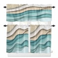 thumbnail image 1 of Teal Brown Ombre Kitchen Curtains and Valances Set, 3 Piece Kitchen Curtains Set 36 Inch Length, Modern Abstract Moire Art Geometric Rod Pocket Curtains Tier Farmhouse Window Curtains, 1 of 6