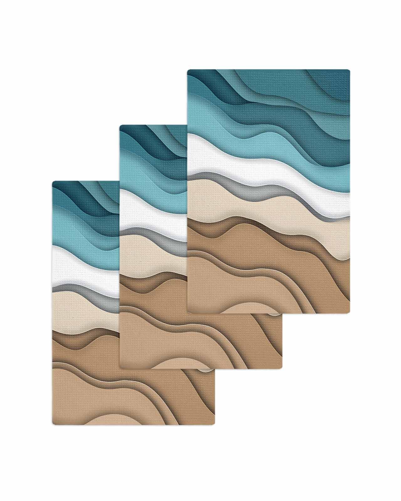Teal Brown Ombre Kitchen Dish Towels for Drying Dishes Set of 3, Modern ...