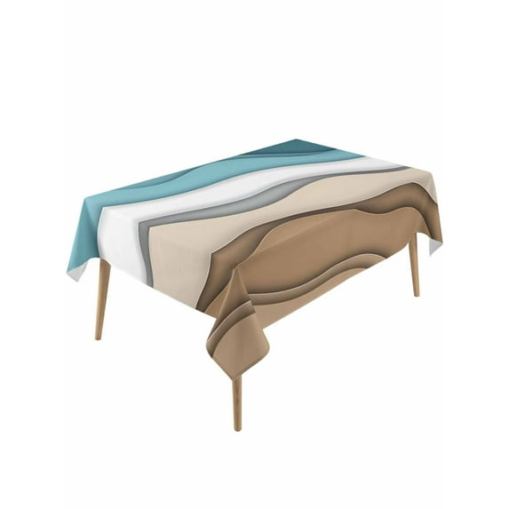 Teal Brown Ombre Table Cloth, Modern Abstract Moire Aesthetics Waterproof Tablecloth for Rectangle Tables, Reusable Washable Fabric Table Cover for Restaurant Kitchen Dining Tables 60"x120"