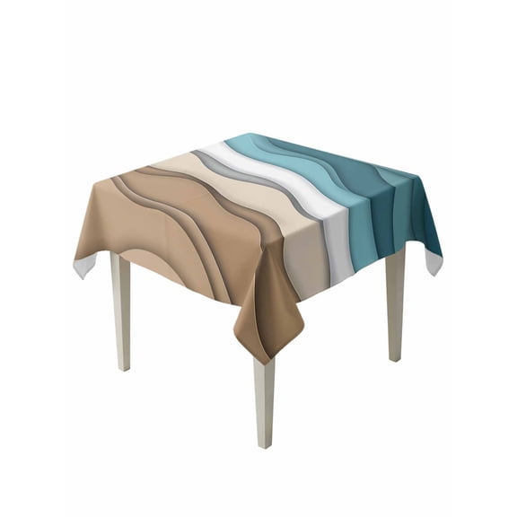 Teal Brown Ombre Table Cloth, Modern Abstract Moire Aesthetics Waterproof Tablecloth for Square Tables, Reusable Washable Fabric Table Cover for Restaurant Kitchen Dining Tables 60"x60"