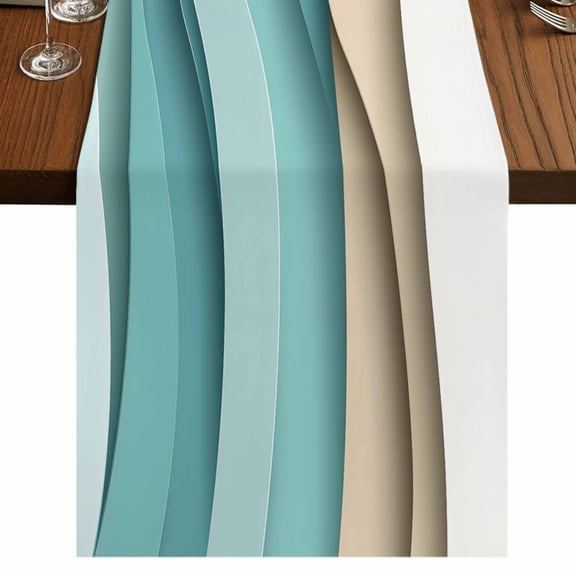 Teal Brown Ombre Table Runner 70 Inches Long,Modern Abstract Moire Art Geometric Cotton Linen Table Runners Dresser Scarves,Decorative Tabletop Scarf Furniture Cover for Home Dinner Party 13"x70"