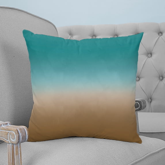 Teal Brown Ombre Throw Pillow Covers, Soft Pillowcases with Invisible Zipper, Turquoise Gradient Modern Abstract Art Square Pillow Cushion Covers for Living Room Couch Sofa Bed 18x18 Inches
