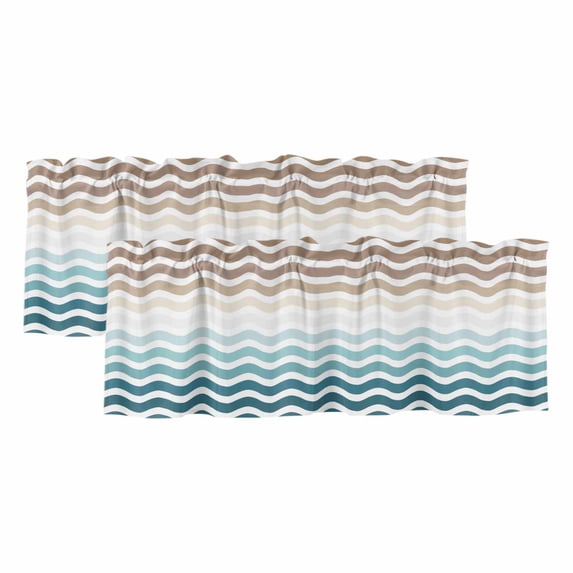 Teal Brown Ombre Valances for Windows, Decorative Rod Pocket Window Valance Curtains, Modern Art Gradient White Geometric Short Curtain Drapes for Kitchen/Living Room, 2 Panels, 54" W x 18" L
