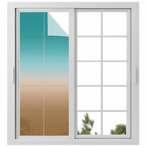 Teal Brown Ombre Window Privacy Film, Turquoise Gradient Modern Abstract Art Static Cling UV Sun Blocking Heat Control Window Tint, Non-Adhesive One Way Windows Privacy Cover 23.6''x59''