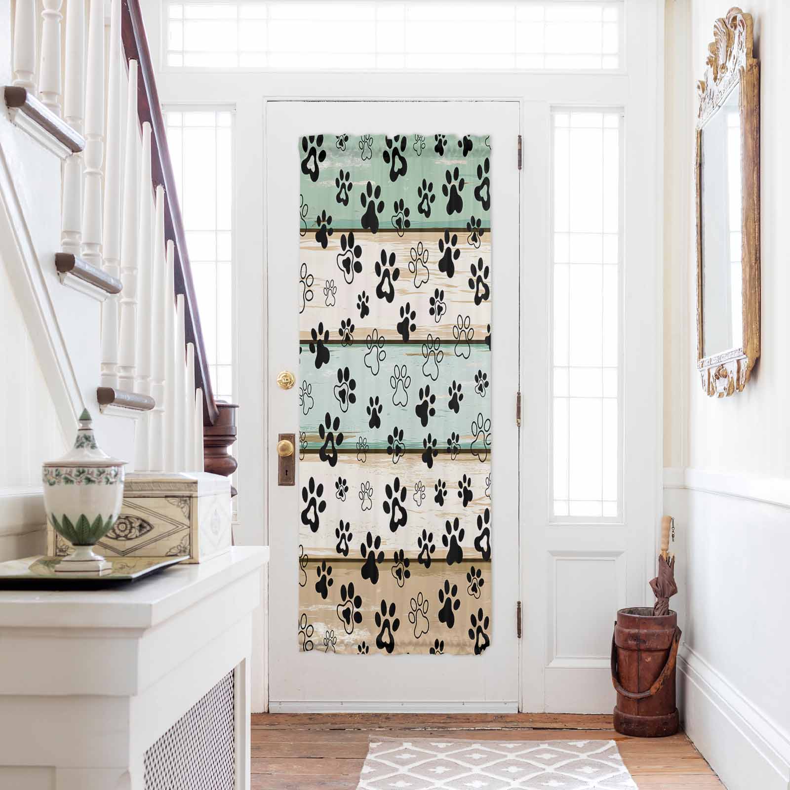 Teal Brown Paw Print Door Curtains for Door Window, French Sidelight ...