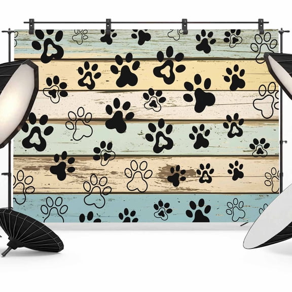 Teal Brown Paw Prints Backdrop for Photoshoot,Photography Photo Studio Background Wall Backdrop,Vintage Farmhouse Wooden Grain Back Drop Banner Panel for Portraits Wedding Party Live Streaming 7x5Ft