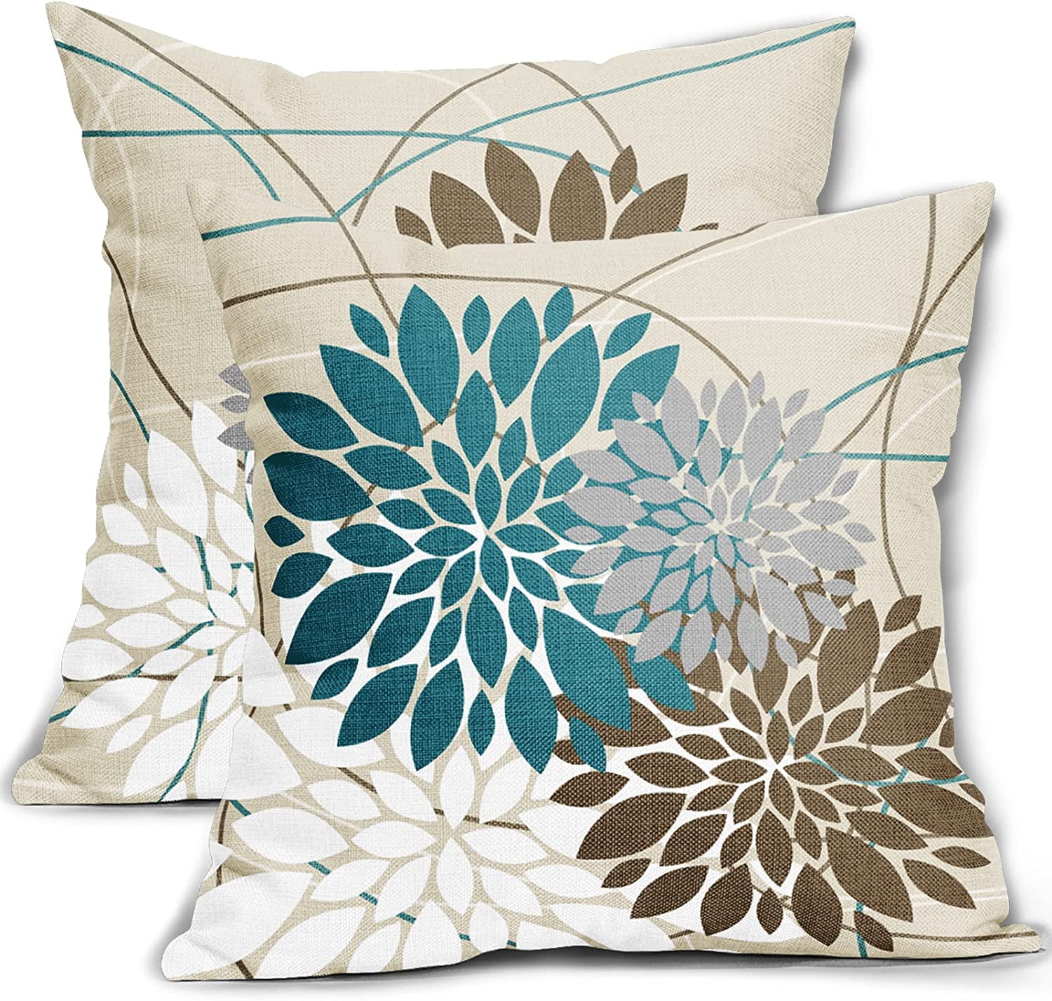 Art Flower Throw Pillow Covers Pack of 2 18x18 Inch (Blue