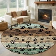 thumbnail image 1 of Teal Brown Round Area Rug 7 FT,Non Slip Living Room Area Carpet,Pet Paw Printed Farmhouse Dog Claws Wood Grain Washable Soft Circular Rug Floor Carpet for Bedside Office Play Room Classroom, 1 of 9
