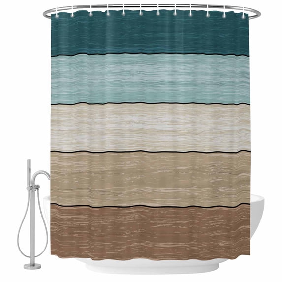 Teal Brown Shower Curtain Set - Extra Long 72" x 96" Washable Bathtub Curtain with 12 Hooks, Farmhouse Vintage Abstract Wooden Grain Waterproof Fabric Stall Shower Curtains for Bathroom Décor