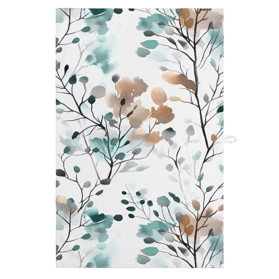 Teal Brown Spring Floral Kitchen Towels, Absorbent Microfiber Kitchen Dish Hand Tea Bath Towel, Summer Botanical Abstract Quick Dry Cleaning Cloth Dishclothes Decorative Sets, (1-PC, 18x28)