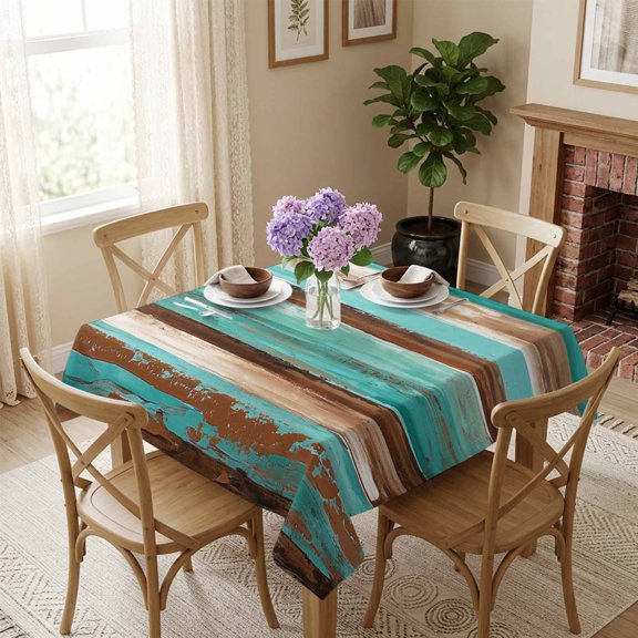Teal Brown Square Tablecloth 60x60 Inch Ombre Abstract Stripe Waterproof Polyester Tablecloth for Dining Table, Washable Table Cover for Kitchen Dining Room Wedding Decoration,Stain Resistant