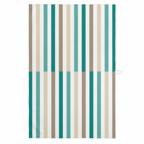 Teal Brown Stripe 1 Pack Kitchen Towel, Water Absorbent Dish Towel, Gradient Geometric Vertical Striped Decorative Hand Towels - Quick Drying Cloth for Cooking Baking, 18x28 Inch