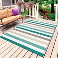 thumbnail image 1 of Teal Brown Stripe Outdoor Rug for Patio/Deck/Porch, Non-Slip Large Area Rug 5 x 8 Ft, Gradient Geometric Vertical Striped Indoor Outdoor Rugs Washable Area Rugs, Reversible Camping Rug Carpet Runner, 1 of 8