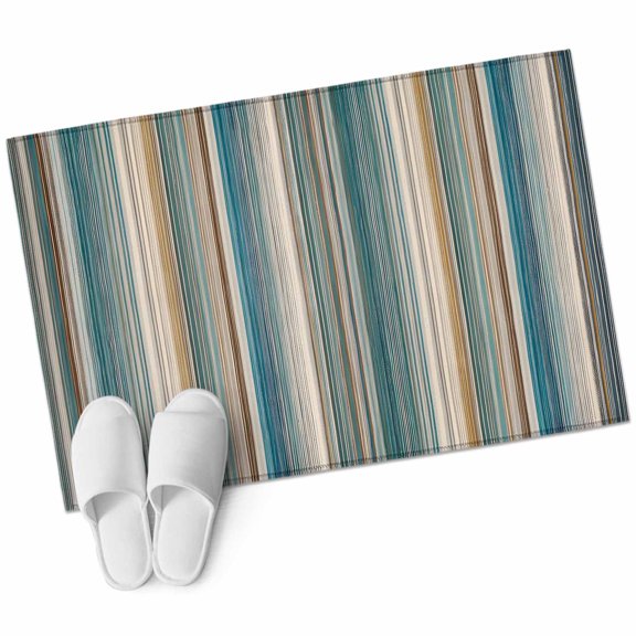 Teal Brown Striped Bathroom Rug Washable 2x3 Entryway Rug Non Slip Farmhouse Boho Geometric Lines Front Door Mat Low Pile Indoor Doormat Throw Floor Carpet for Kitchen Bedroom Entrance