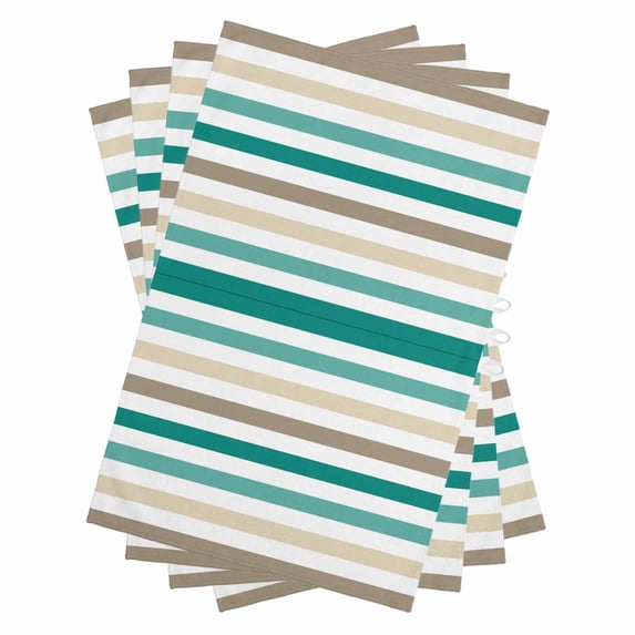 Teal Brown Striped Kitchen Towels Set of 4, Water Absorbent Dish Towel, Farmhouse Stripes Simple Art Decorative Hand Towels - Quick Drying Cloth for Cooking Baking, 18x28 Inch