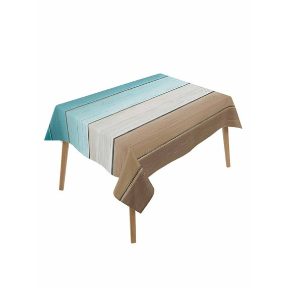 Teal Brown Table Cloth, Rustic Vintage Abstract Ombre Wooden Plank Waterproof Tablecloth for Rectangle Tables, Reusable Washable Fabric Table Cover for Restaurant Kitchen Dining Tables 60"x102"