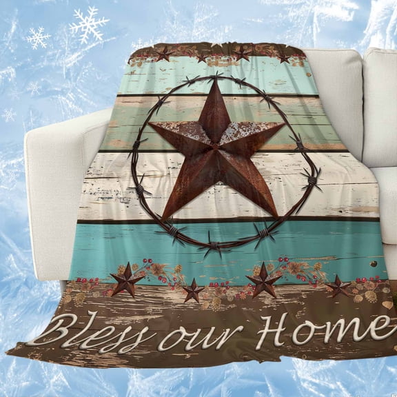 Teal Brown Texas Star Cooling Blanket, Lightweight Breathable Summer Throw Blanket with Double Sided Cold Effect, Farmhouse Country Wooden Picnic Beach Blankets Bed Sheet for Hot Sleepers 30"x40"
