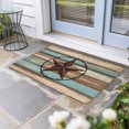 thumbnail image 1 of Teal Brown Texas Star Door Mat Indoor Outdoor, Country Farmhouse Wooden Non Slip Welcome Mat with Rubber Backing, Absorbent Fabric Front Door Mats Entryway Rug for Home Patio Entrance 20"x31.5", 1 of 9