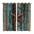 thumbnail image 1 of Teal Brown Texas Star Kitchen Curtains 84 Inch Length, Vintage Star Wooden Grommet Top Bedroom Living Room Curtains, Light Filtering Cafe Curtain Drapes 2 Panels Set 104''x84'', 1 of 9