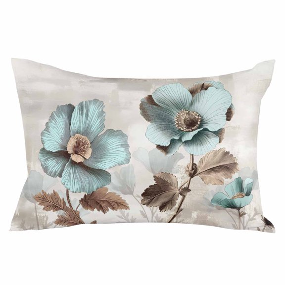 Teal Brown Vintage Floral Plant Botanical Queen Size Pillow Cover, Pillowcase Protectors with Zipper, Breathable Decorative Throw Pillow Case Cover, Pillow Shams for Couch Sofa 20x30Inch