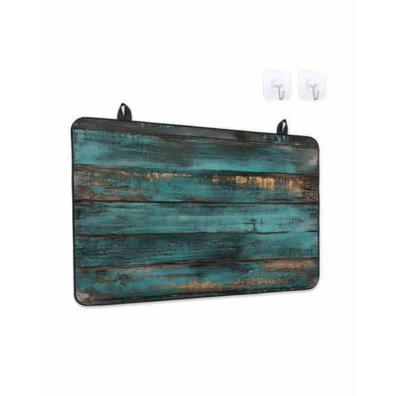 Teal Brown Vintage Wood Stove Top Covers for Electric Stove, Kitchen Glass Ceramic Electric Cooktop Covers 31"x24", Abstract Retro Shabby Plank HeatResistant Oven/Countertop/Dishwasher/Sink Protector