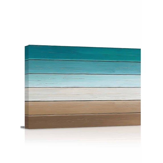 Teal Brown Wall Art for Living Room,Canvas Picture Wall Decor for Bathroom Bedroom,Rustic Vintage Abstract Ombre Wooden Plank Painting Artwork for Office Kitchen Hallway Dining Room Decor 12"x16"