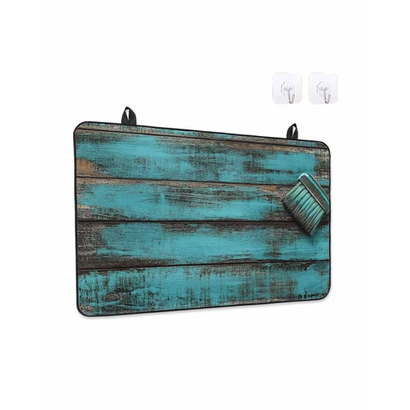 Teal Brown Wood Stove Top Covers for Electric Stove, Kitchen Glass Ceramic Electric Cooktop Covers 31"x24", Vintage Chic Shabby Plank HeatResistant Oven/Countertop/Dishwasher/Sink Protector