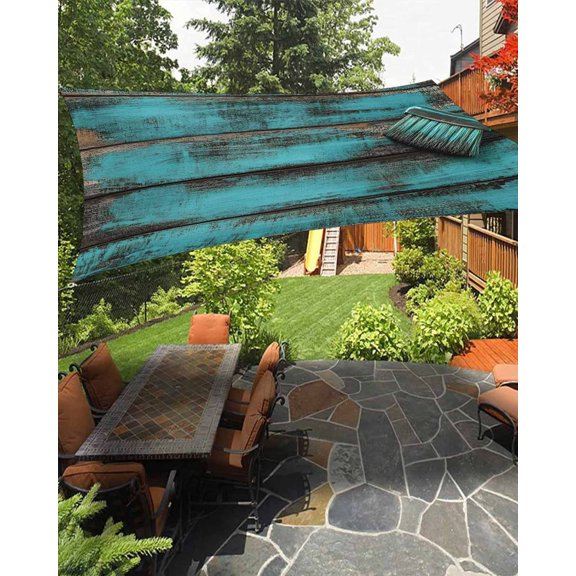 Teal Brown Wood Sun Sail Shades Rectangle Canopy,Sunlight Block Heavy Duty Curved Backyard Shade Cover, Vintage Chic Shabby Plank Waterproof Sun Shades for Patios Garden Pergola Outdoor 6.5'x10'
