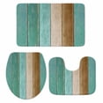 thumbnail image 1 of Teal Brown Wooden Bath Mat 3 Piece Bathroom Rug Set, Farmhouse Vertical Striped Art Non Slip Bath Rug Contour Mat and Toilet Lid Cover, Absorbent Shower Mats Soft Bath Rugs and Mats Sets, 1 of 8