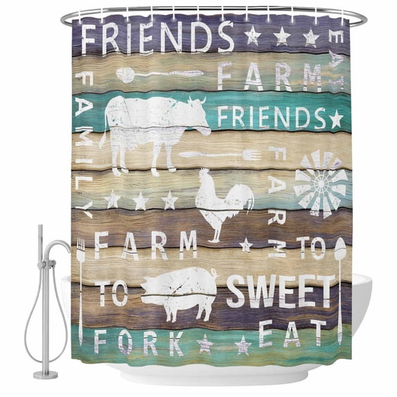 Teal Brown Wooden Shower Curtain, Waterproof Shower Curtains for Bathroom, Vintage Elegant Pastoral Animals Retro Art Washable Fabric Bathtub Curtain Set Bath Decor with 12 Hooks Long 72"x84"