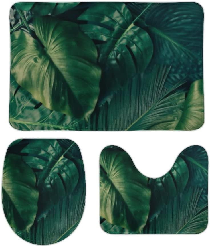 Teal Burnt Orange Bath Mat 3 Piece Bathroom Rug Set Non Slip Bath Rug