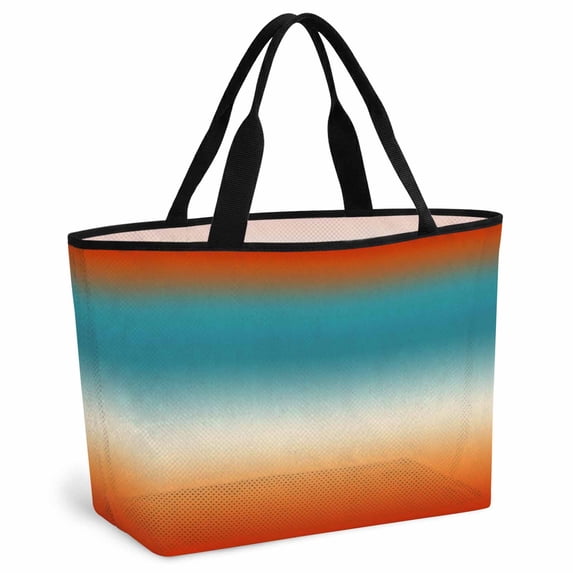 Teal Burnt Orange Ombre Beach Bag for Women, Large Breathable Mesh Beach Tote Bag, Contemporary Gradient Abstract Art Sandproof Lightweight Travel Bags for Vacation Picnic Swimming Pool