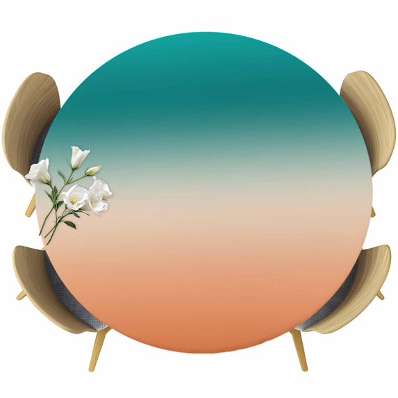 Teal Burnt Orange Ombre Round Tablecloth 45-54 Inch Round Fitted Table Cloth with Elastic Edge, Modern Gradient Abstract Art Waterproof Table Cover Protector for Outdoor Picnic Party Dining