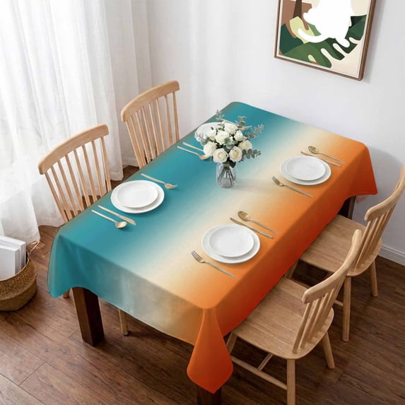 Teal Burnt Orange Ombre Table Cloth Waterproof Tablecloths, Contemporary Gradient Abstract Art Tablecloth Dining Table Cover for Kitchen Party Tabletop Outdoor, Rectangle Tablecloth 60x102 Inch