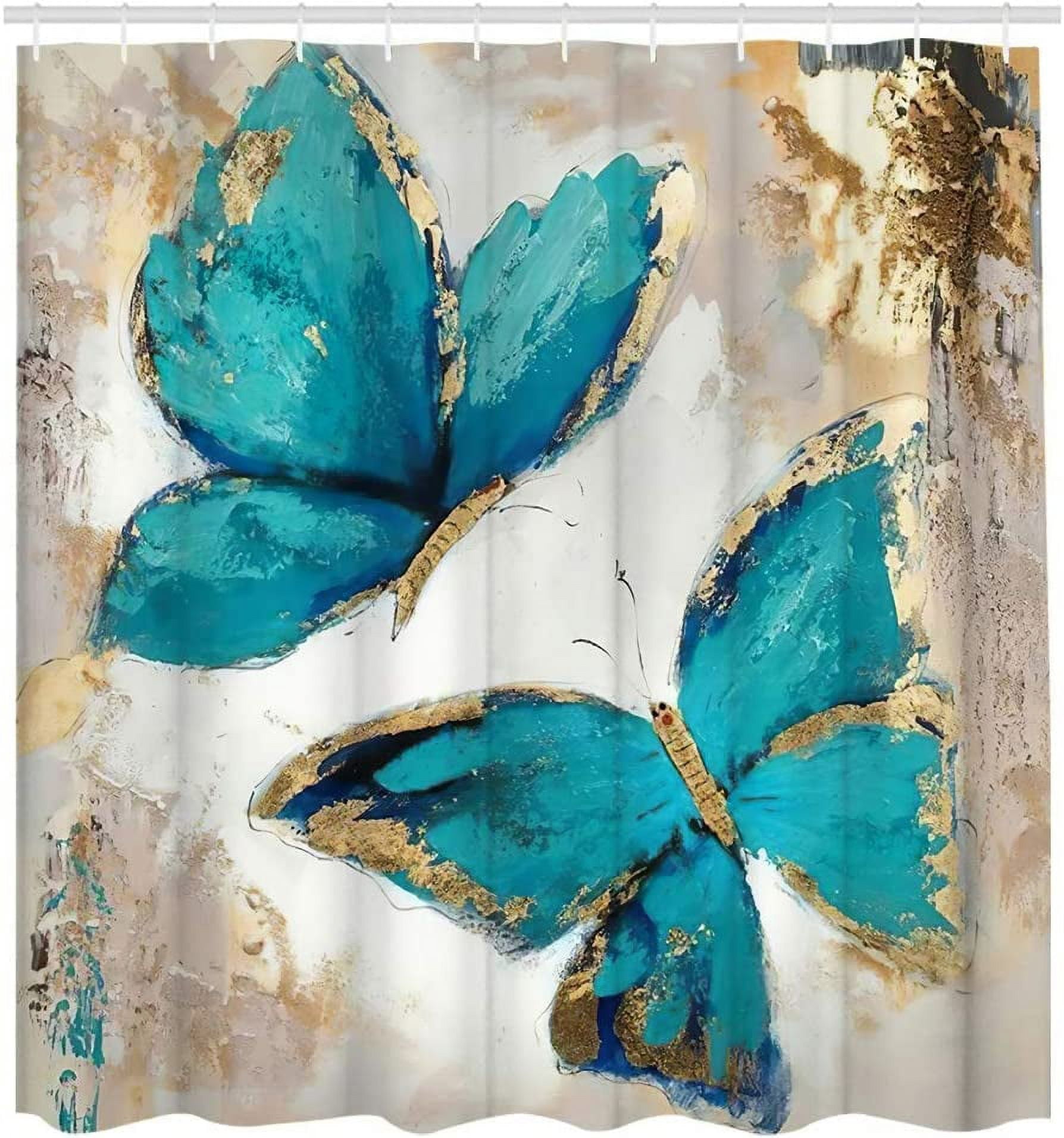 Teal Butterfly Shower Curtain Set with 12 Hooks, Decorative Shower Curtain Modern Bathroom Accessories, Machine Washable 72x72