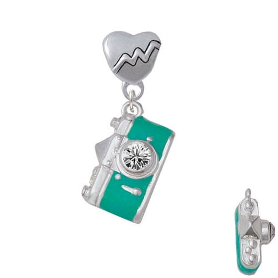 Teal Camera - Heartbeat Charm Bead