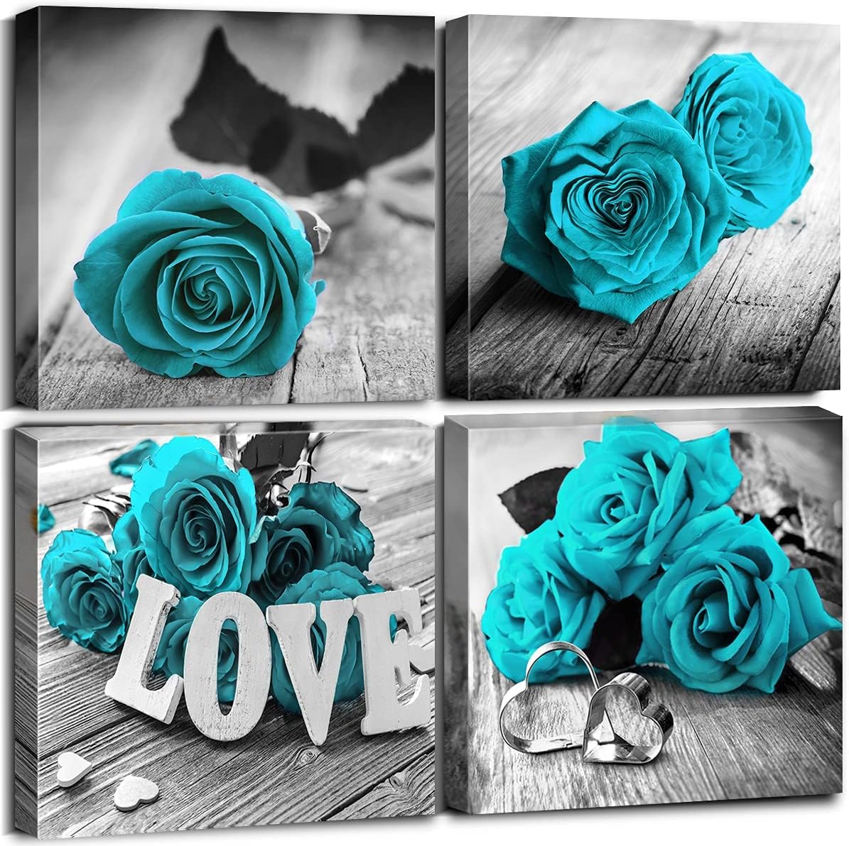 Teal Canvas Wall Art Bedroom Decor - Turquoise Rose Prints Picture for ...