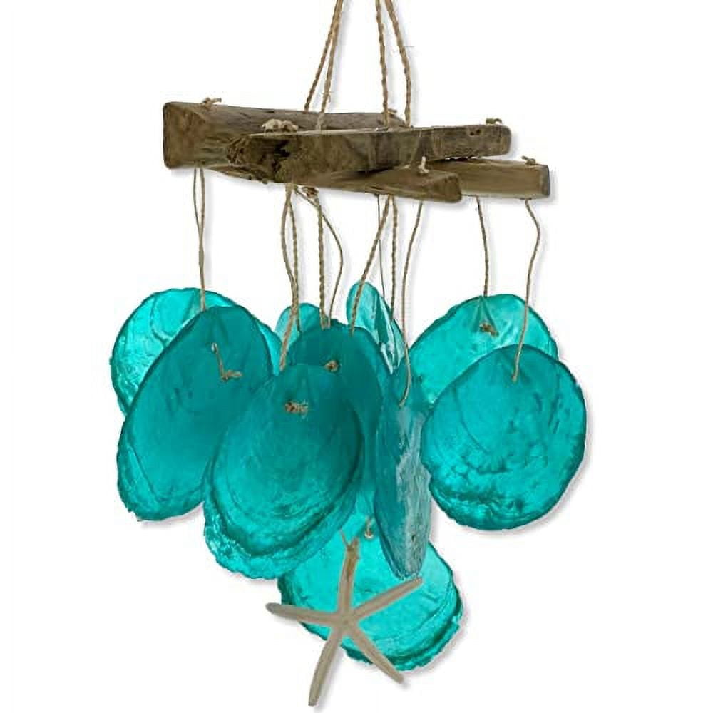 Teal Capiz Windchime Driftwood Coastal Hanging Beach Décor Indoor