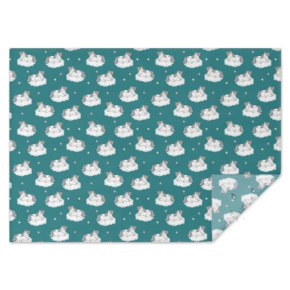 Teal Cartoon Unicorn Cloud Pattern Rectangle Tablecloth 60"x84",Waterproof Polyester Rectangle Table Cloth, Wipeable Spillproof Polyester Tablecloth for Dining, Camping, Indoor and Outdoor