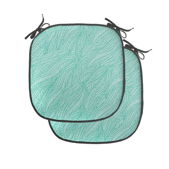 Teal Chair Seating Cushion Set of 2, Abstract Design Leaves Plants Wavy Tangled Pattern Doodle Style Monochromic Art Print, Seat Pads for Office with Anti-slip Backing, 16"x16", Green, by Ambesonne