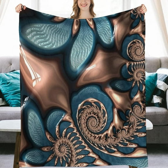Teal Chocolate Swirl Blue Brown Fractal Spirals Flannel Fleece Throw Blankets 50"X40" Lightweight Fluffy Winter Fall Blanket Cozy Soft Fuzzy Plush Home Decor for Couch Bed Sofa Bedroom Living Room