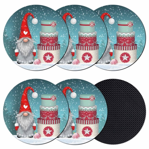 Teal Christmas Gnomes Coasters Set of 6, Absorbent Coasters for Drinks, Xmas Snowflake Gifts Coaster for Desk Coffee Table Protection, Home Decor House Warming Gifts 4"