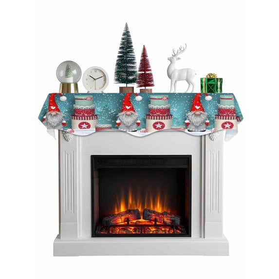 Teal Christmas Gnomes Mantel Scarf Fireplace Decorations for Living Room, Xmas Snowflake Gifts Fireplace Mantel Scarf Cover Runner for Halloween/Thanksgiving/Christmas Decor 90"x17"