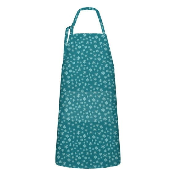 Teal Christmas Snowflake Apron-Garden Aprons for Women with Pockets-Cotton Linen Waterproof Kitchen Cooking Gardening Aprons Adjustable for Kitchen,Cooking,BBQ and Salon 32"x27"