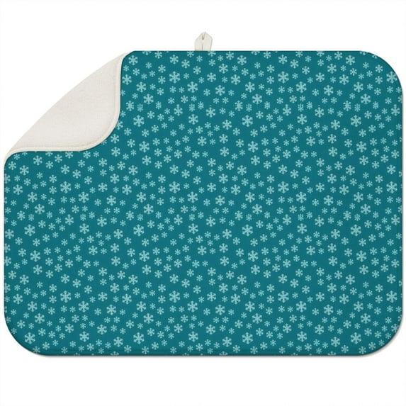 Teal Christmas Snowflake Pattern Dish Drying Mat for Kitchen 1 Pack, Ultra Absorbent Microfiber Dishes Drainer Mats,18x24in(46x61cm)