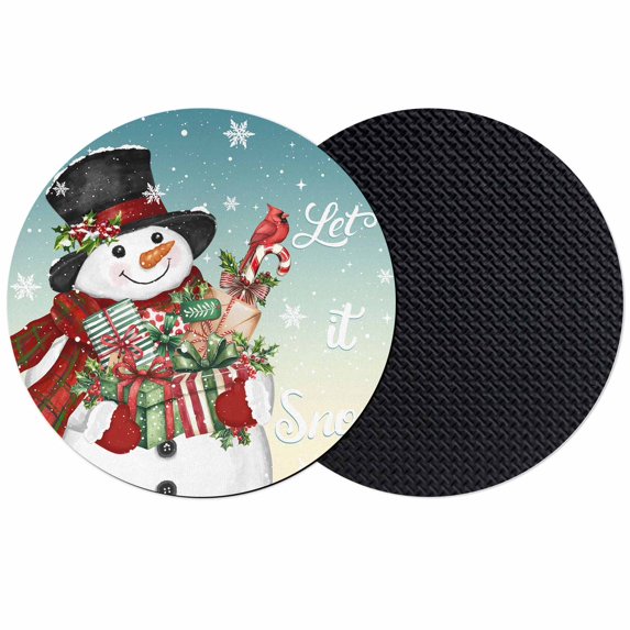 Teal Christmas Snowman Coasters Set of 2, Absorbent Coasters for Drinks, Xmas Botanical Birds Snowflake Coaster for Desk Coffee Table Protection, Home Decor House Warming Gifts 4"