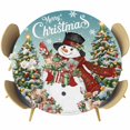 thumbnail image 1 of Teal Christmas Snowman Round Tablecloth, Fitted Table Cover with Elastic for 36"-44" Round Tables, Xmas Tree Snowflake Botanical Table Cloth Outdoor Indoor Dinning Party Waterproof Tablecloths, 1 of 7