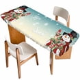 thumbnail image 1 of Teal Christmas Snowman Table Cloths for 8 Foot Rectangle Tables, Xmas Botanical Birds Snowflake Patio Waterproof Elastic Fitted Tablecloths, Washable Rectangular Table Cover for Camping, 1 of 8